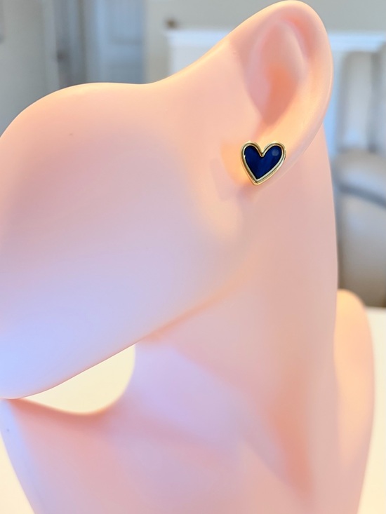 Anthropologie Jewelry - Gold Blue Small Heart Stud Earrings.